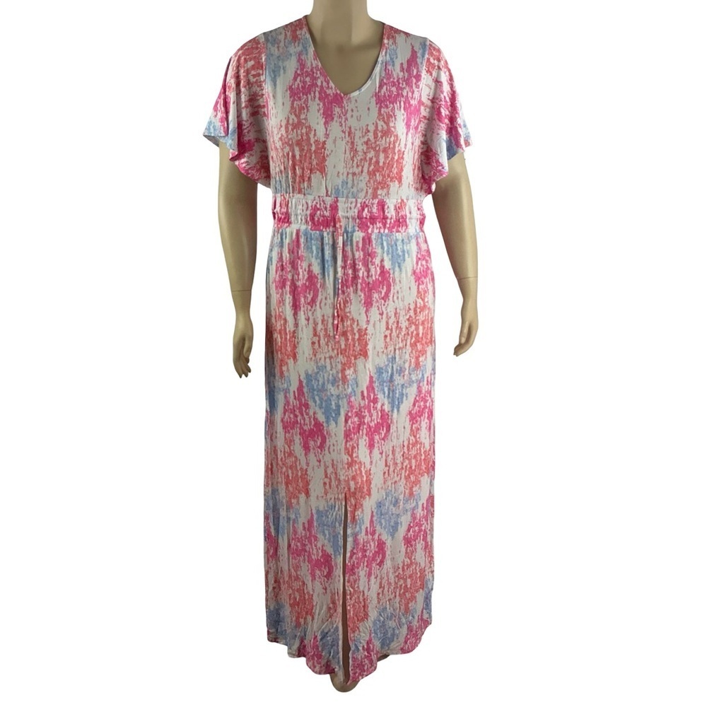 Kate & Mallory Printed Maxi Dress Pink Blue Casual Summer Size XL
